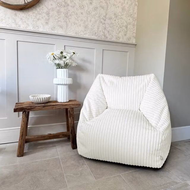 rucomfy Large Snuggle Bean Bag Chair for Adults in Ivory Jumbo Cord