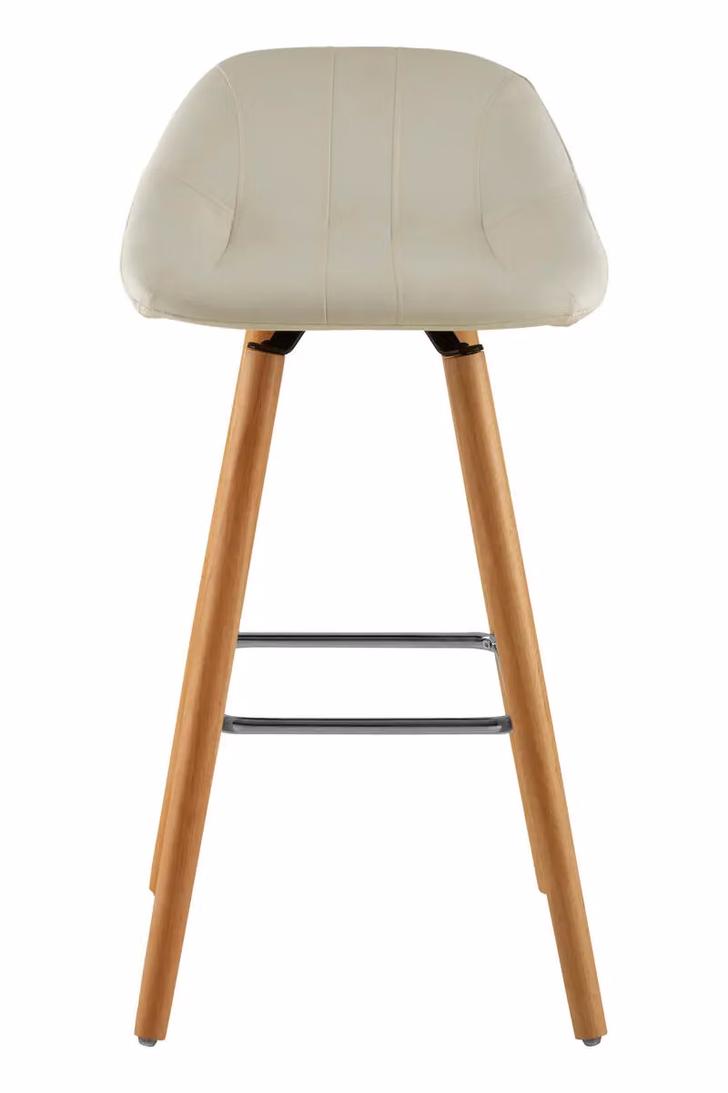 Interiors by Premier Minimalist Faux Leather Bar Stool in White and Brown with Beech Wood and Metal Legs – 2