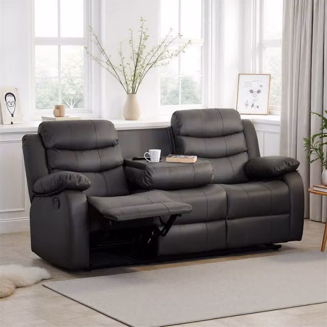 Seconique Roma 3 Seater Recliner Sofa in Grey Faux Leather – 1