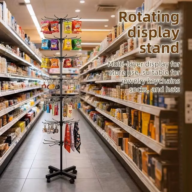 EONLION 7 Tier Rotating Retail Display Stand and Adjustable Hat Cap Hanger Rack, Black, W: 50 cm, H: 160 cm
