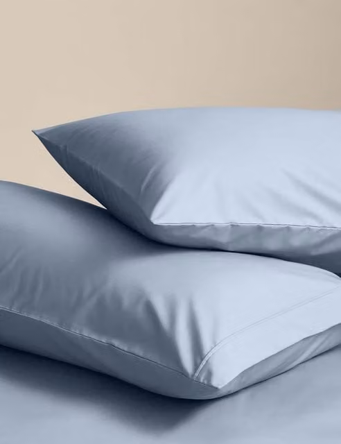 M&S 2 Pack Egyptian Cotton 230 Thread Count King Size Percale Pillowcases in Blue