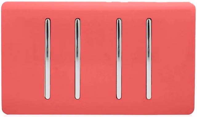 Trendi 4 Gang Light Switch (2x 2 Way & 2x Intermediate) 10 Amp in Red and Chrome