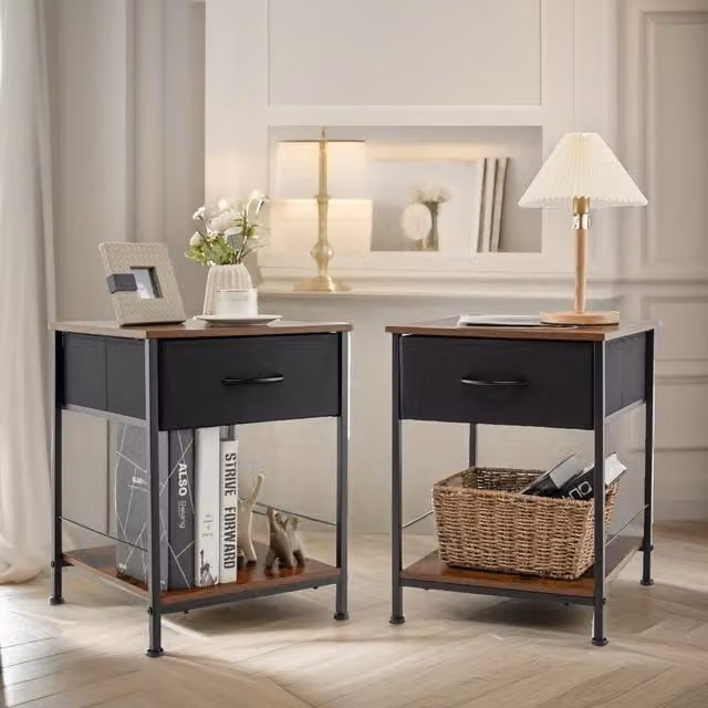 Pirlo Plush Set of 2 Industrial Bedside Tables in Brown