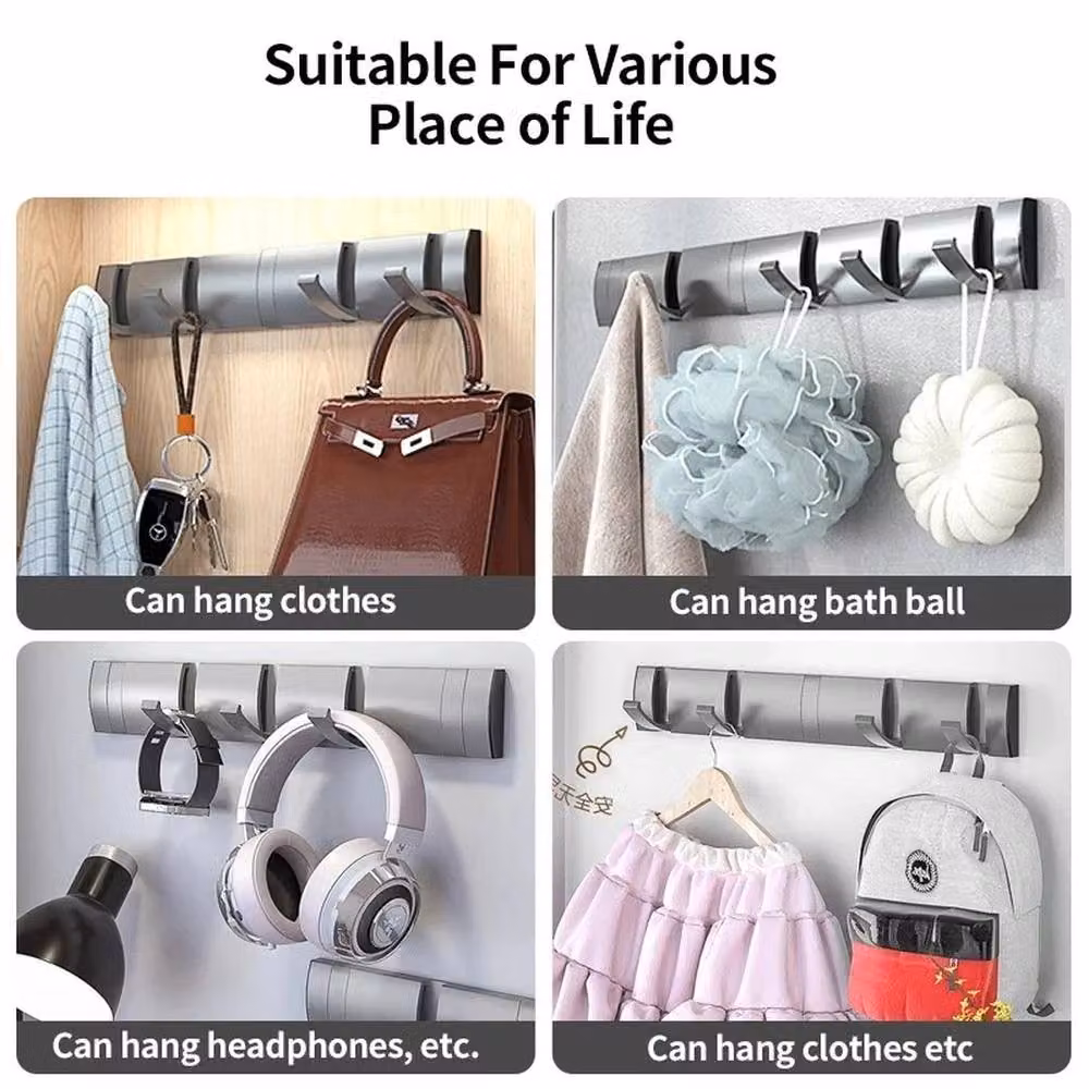FLAVORA Foldable 5 Hook Wall Mounted Aluminium Drying Rack in Silver, Width: 50 cm – 2