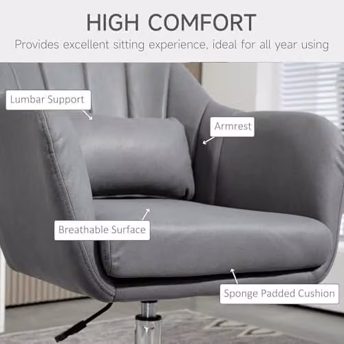 HOMCOM 360 Degree Swivel Tub Accent Chair in Grey Microfibre with Metal Frame – 3