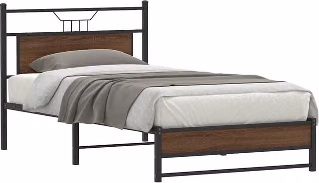 Berkfield Home Brown Oak Bed Frame in Engineered Wood, W: 107 cm x L: 203 cm – 1