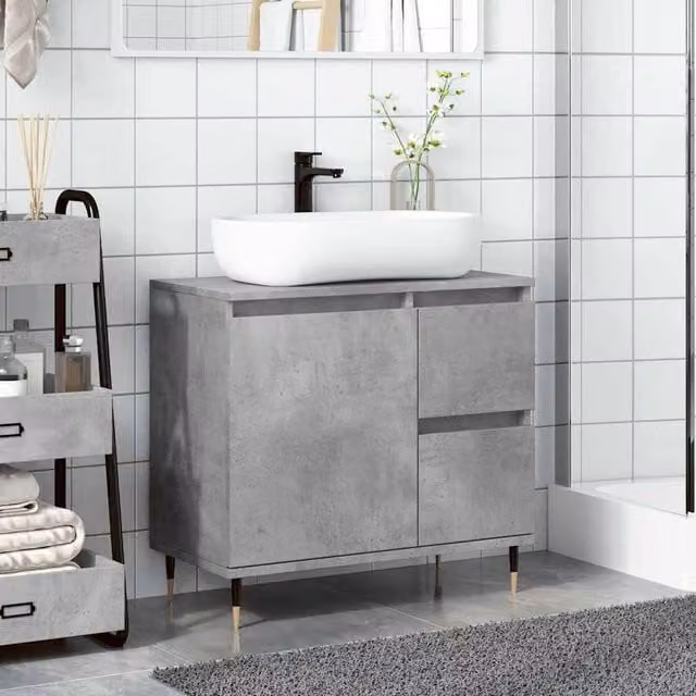 Berkfield Home Freestanding Bathroom Cabinet in Concrete Grey, W: 65 cm, D: 33 cm, H: 60 cm