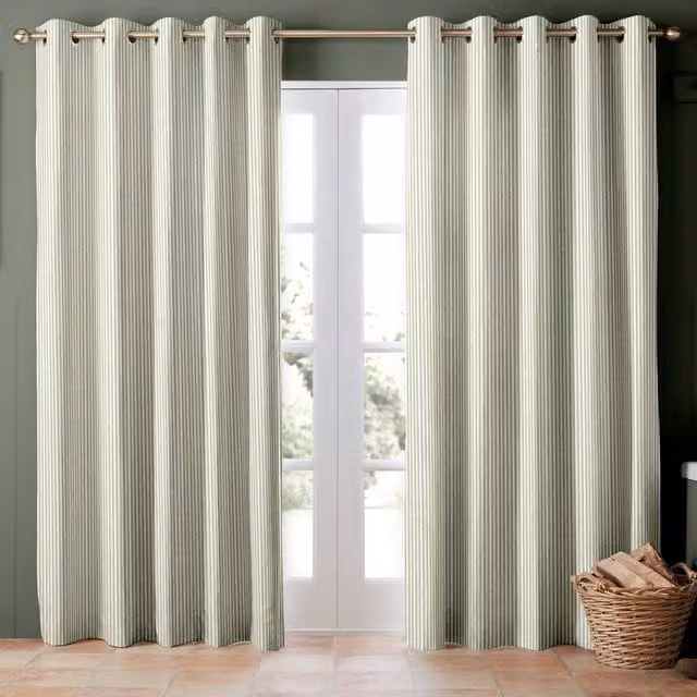 Emily Bond Oscar Stripe Made to Measure Blackout Cotton Fabric Panel Curtain in Green