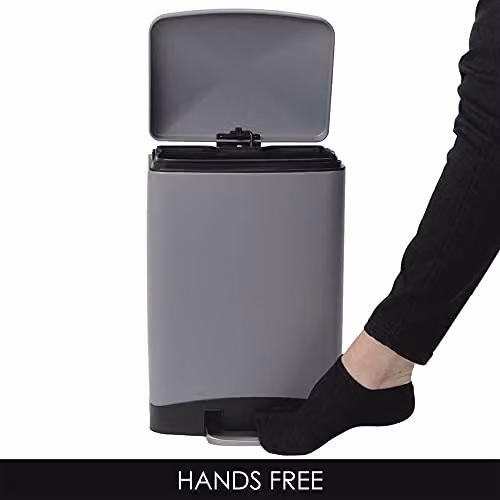Calitek 12 Litre Pedal Waste Bin with Soft Close Lid and Removable Inner Bucket, Grey, W: 39 cm, D: 27 cm, H: 22 cm – 2