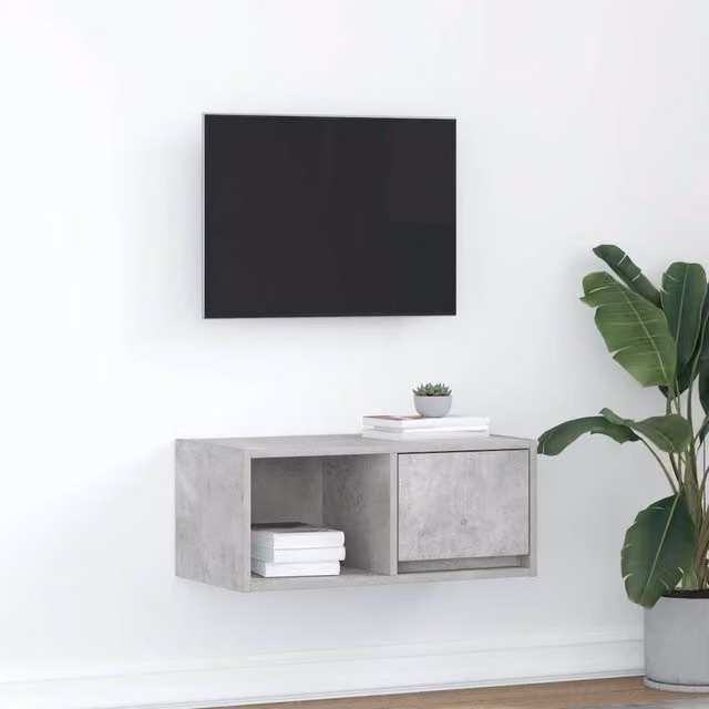 Berkfield Home Wall Mounted TV Cabinet in Grey MDF, W: 60 cm, D: 25.5 cm, H: 25.5 cm – 1