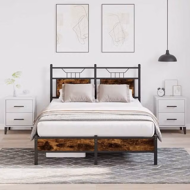 Berkfield Home Small Double Bed Frame in Smoked Oak and Brown Engineered Wood, W/D/H: 120 x 200 cm – 1