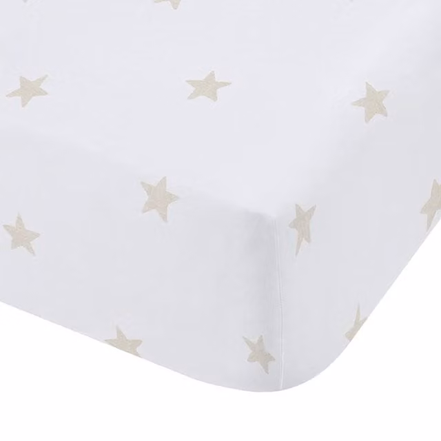 Bianca Mini Star and Stripes Cotton Fitted Sheet for Children in Natural Sand and Beige