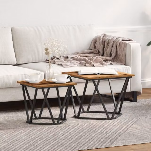 Berkfield Home Industrial Square Coffee Table in Brown with Reclaimed Wood and Metal X-Frame – 1