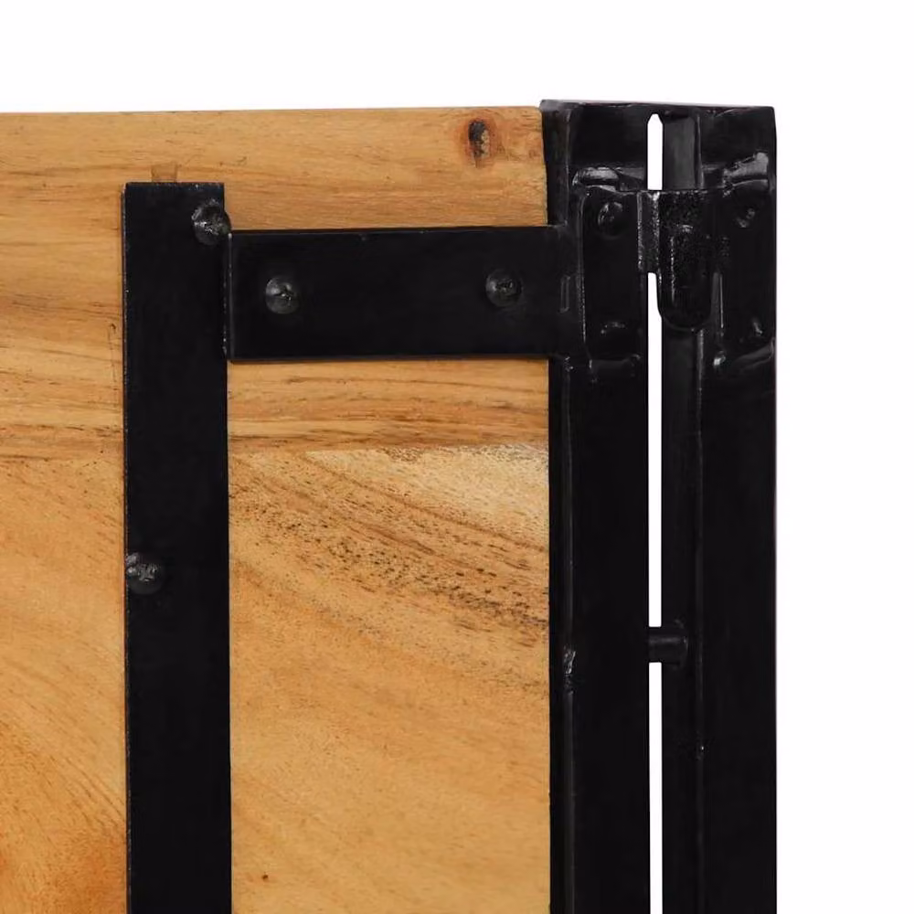 Berkfield Home Industrial Headboard in Brown Solid Acacia Wood and Iron, Width: 180 cm – 3