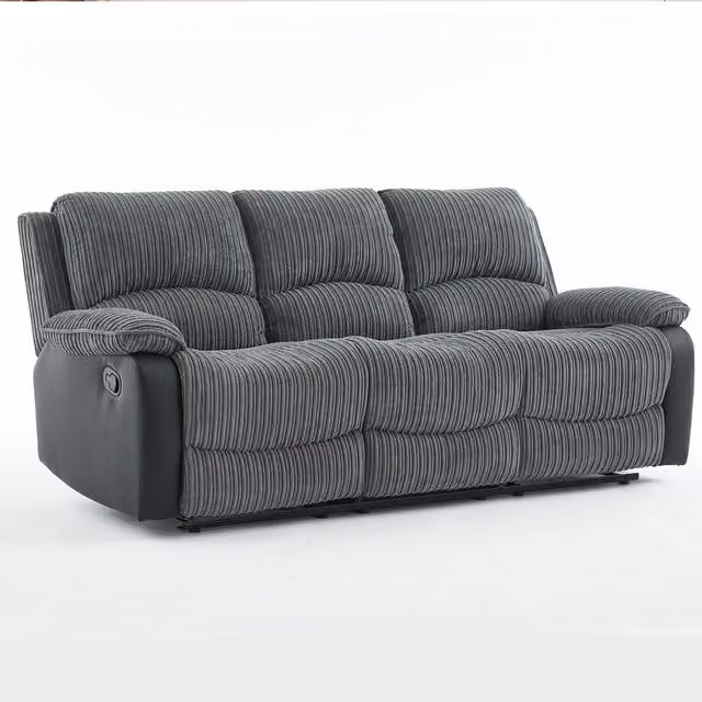 FURNITURE ONE 3 Seater Manual Reclining Sofa in Grey Jumbo Cord Fabric