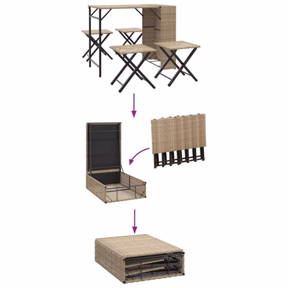 Berkfield Home 5 Piece Foldable Garden Dining Set in Beige Poly Rattan and Steel – 4