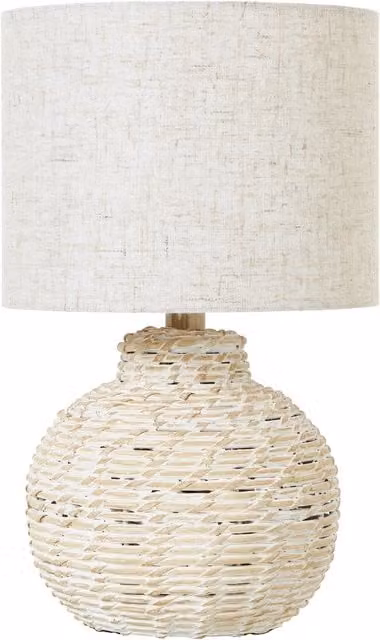KDMK Bulbous Rattan Table Lamp with Fabric Shade in Brown and Beige