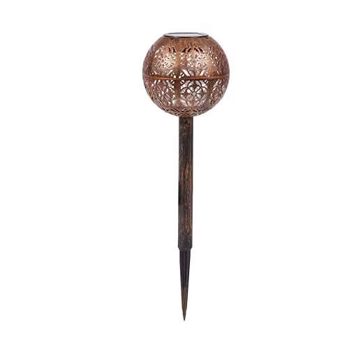 mysmartbuy Set of 3 Solar Powered Orb-Shaped Filigree Garden Stake Lights in Bronze with Cool White LED, H40cm – 2