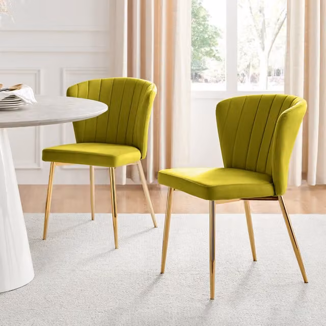 FurnitureboxUK Set of 2 Danica Upholstered Velvet Kitchen Dining Chairs with Gold Metal Legs, Green