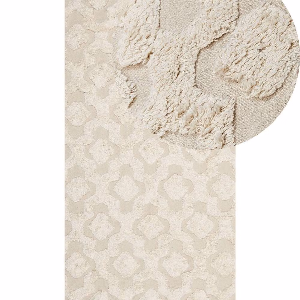 Wyld and Coco Cosy Nest Cotton Area Rug, Beige Geometric Hand-Tufted Rectangular Rug with Fringes, W: 80 cm, L: 150 cm – 2