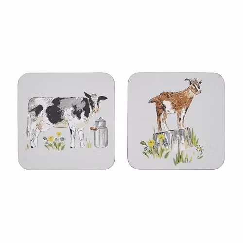 Ulster Weavers Portman Farm Animal Print Coasters, 4 Pack, Grey and Multicolour, W/D/H: 10.5 x 10.5 x 0.5 cm – 2