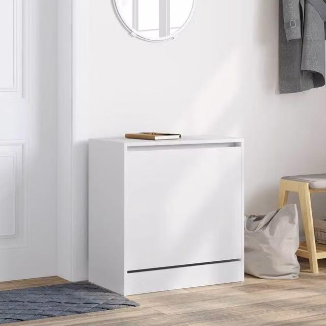 Berkfield Home White Minimalist Shoe Cabinet with Tilting Compartments, W/D/H: 60 x 34 x 63.5 cm