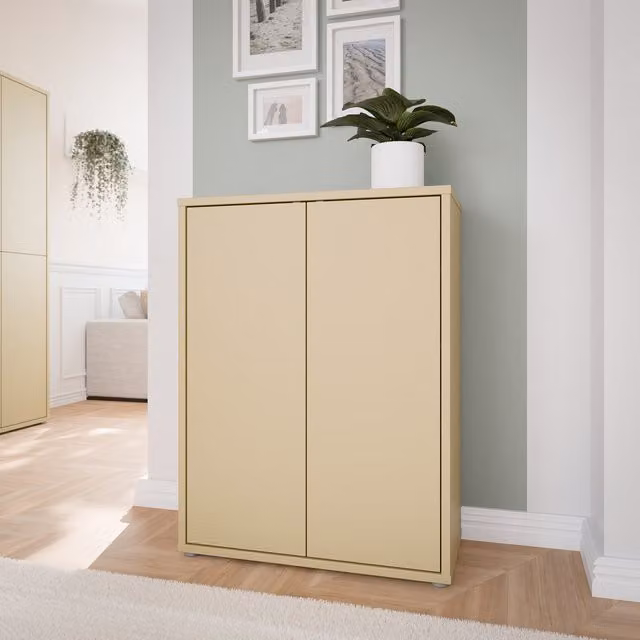 Furniture To Go Alice Springs Modern Shoe Cabinet with 2 Push-to-Open Doors in Butter Yellow