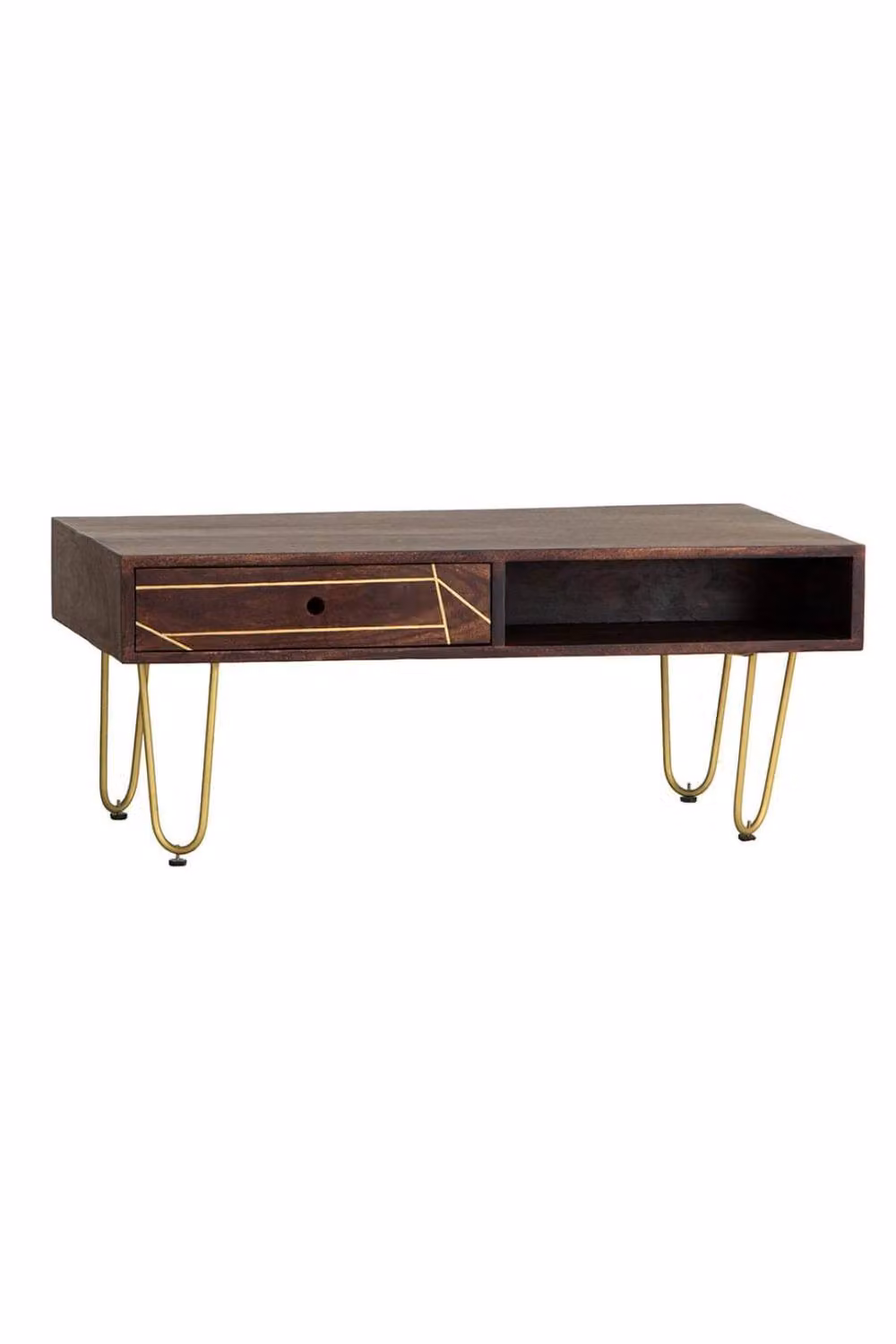 IH Design Silchester Dark Mango Coffee Table with Drawer and Gold Inlay in Brown – 2