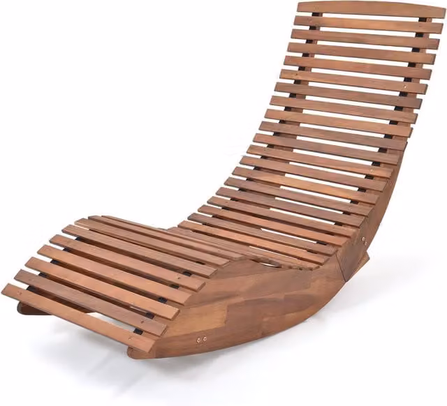 Costway Modern Brown Wooden Outdoor Rocking Chair Porch Rocker
