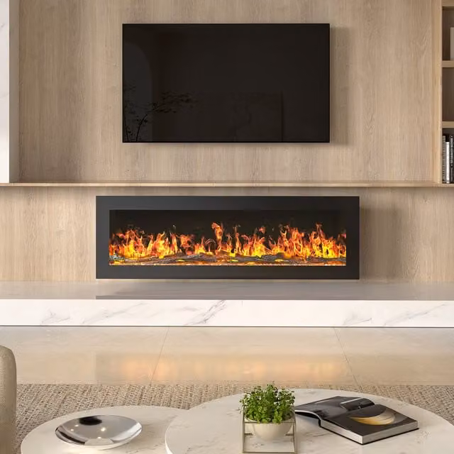 Living Star Black Wall Mounted Electric Glass Fireplace, Width: 127 cm