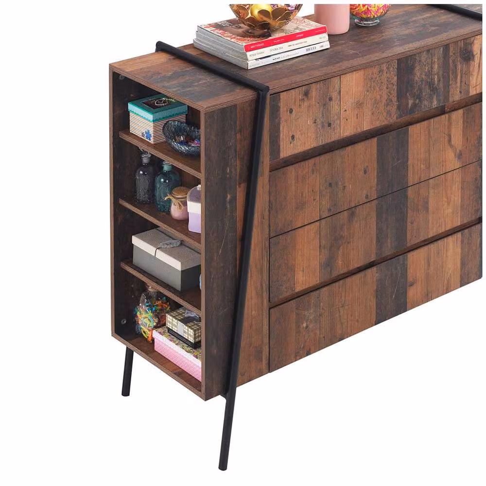 Timber Art Design Abbey Rustic 4 Drawer Chest in Brown Industrial Wood and Metal Storage – 3