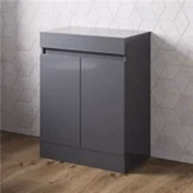 Havendro Grey Glossy Modern Freestanding Bathroom Vanity Unit with Soft Close Hinged Doors W/D/H: 60 x 38.5 x 80 cm
