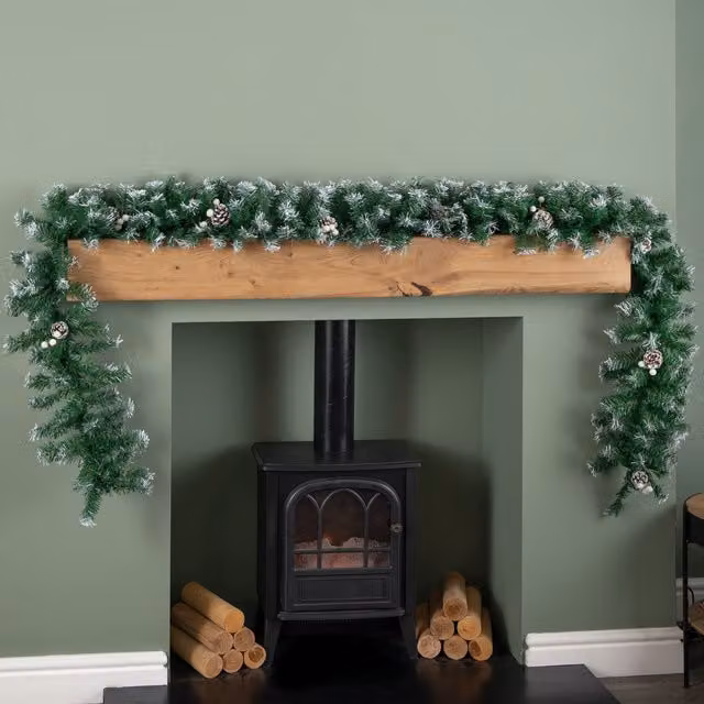 Samuel Alexander 2.7m Green Snow Tipped Christmas Garland with White Berries and Pine Cones – 1