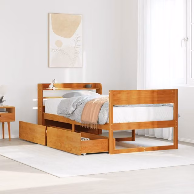 Berkfield Home Rustic Waxed Pine Bed Frame in Brown, W/D/H: 100 x 200 cm