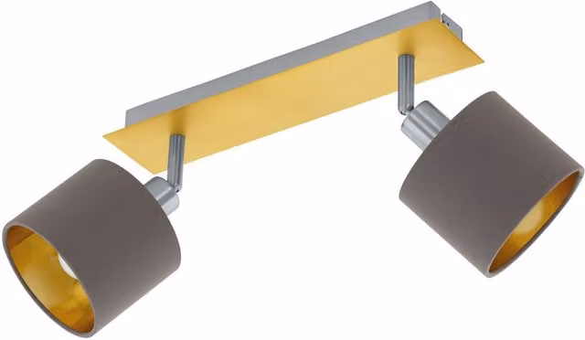 Loops Flush Ceiling Light in Brushed Brass and Cappuccino Fabric with E14 Base