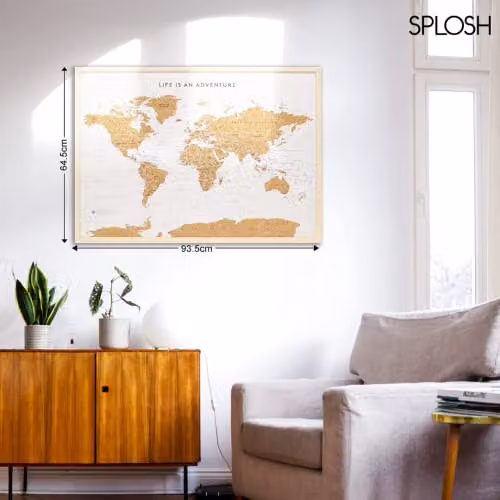Splosh Large World Map Pin Board with White Wooden Frame and 100 Pins – 5