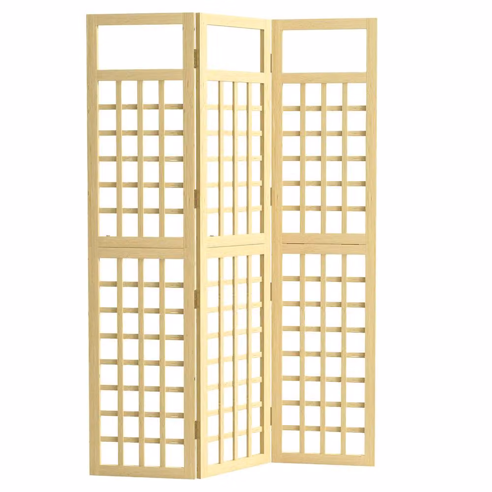 Outsunny 3-Panel Wooden Garden Privacy Screen Paravent in Brown and Beige, H 170 x W 120 x D 3 cm – 2