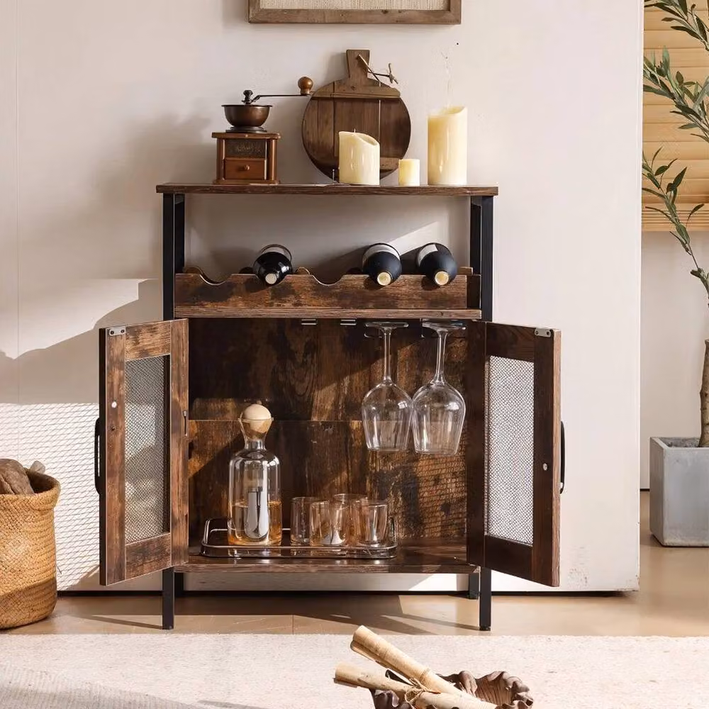 KORVIXA Industrial Rustic Wood and Metal Sideboard Cabinet in Brown W/D/H: 100 x 100 x 100 cm – 4