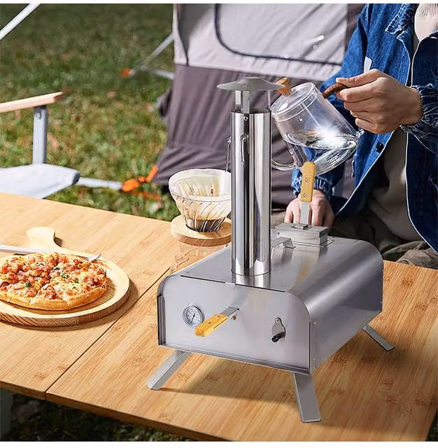 Living and Home 12-inch Outdoor Stainless Steel Stone-baked Pellet Pizza Oven in Silver – 1