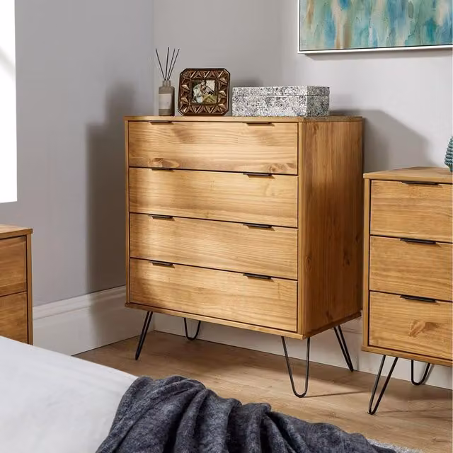 Home Source Acadia 4 Drawer Chest in Antique Pine Brown