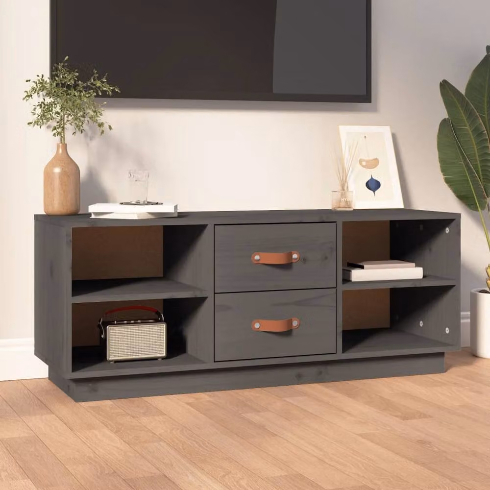 Berkfield Home Grey Rustic Solid Wood Pine TV Cabinet W/D/H: 100 x 34 x 40 cm – 2