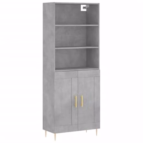 vidaXL Modern Highboard in Concrete Grey with Hinged Doors, W/D/H: 69.5 x 34 x 180 cm