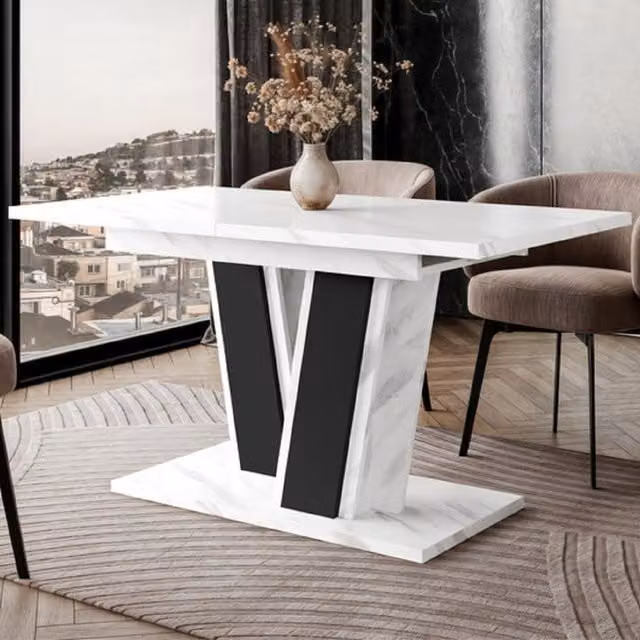 PHD Furniture MUSS Extendable Dining Table in Bianco Marble Effect and Black