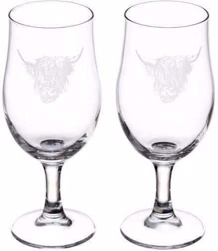 Selbrae House Set of 2 Highland Cow Craft Beer Glasses in Clear Glass