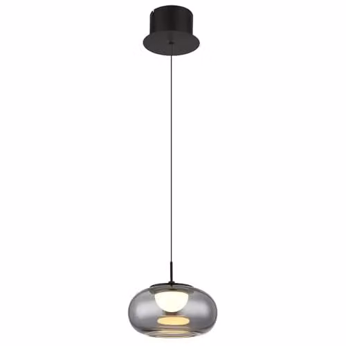 Netlighting Quintara Dome LED Pendant Light with Smoked Glass Shade, Black, Height Adjustable, D: 20 cm, H: 150 cm – 1
