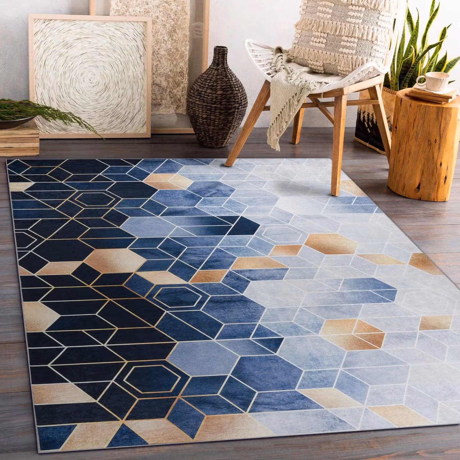 RugsX Andre Geometric Modern Blue Polyester Rug, W: 80 cm, L: 150 cm – 3