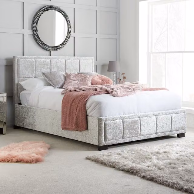 Birlea Hannover Upholstered Velvet Bed in Silver, Size: 180 x 200 cm