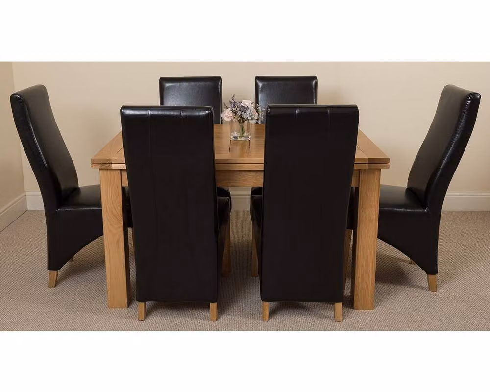 Thats Furniture Richmond Oak Extending Dining Table and 6 Lola Black Leather Chairs – 3