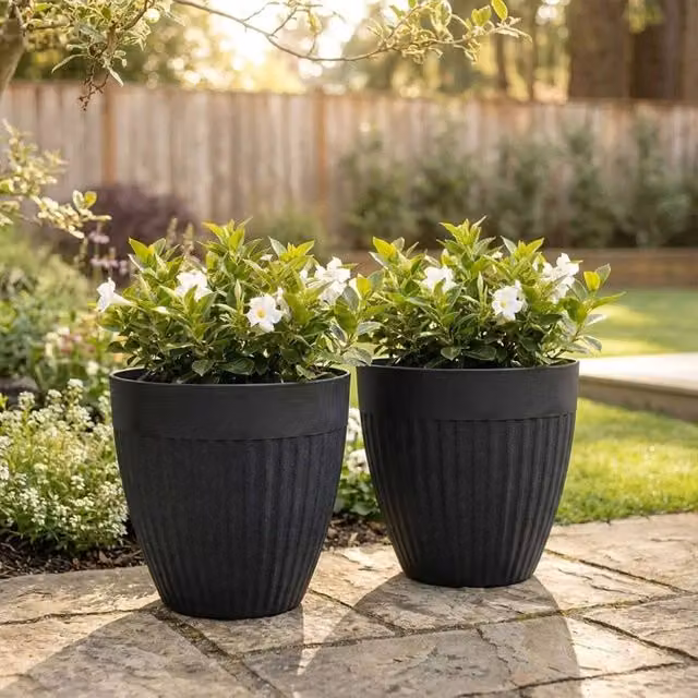 Nicoman Round Fluted Planter Pot in Charcoal Grey, W: 36.5 cm, H: 35.5 cm – 1