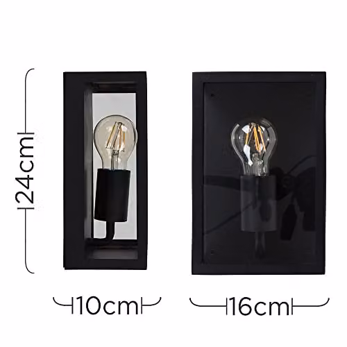 MiniSun Modern Black and Transparent Glass IP44 Rated Outdoor Wall Lantern with E27 LED Bulb, W/D/H: 10.5 x 16.5 x 24.3 cm – 2